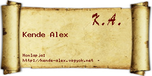 Kende Alex névjegykártya